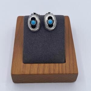 Vintage 925 Sterling Silver Turquoise Navajo Clip-On Earrings Southwestern 90s